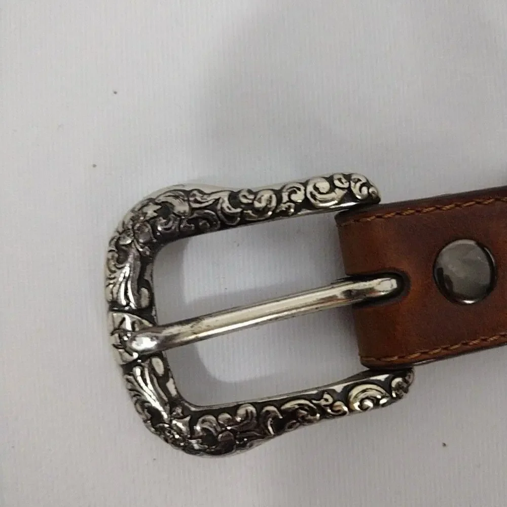 Ariat Belt Mens Medium Brown Leather Western Tooled Scroll Buckle Studded